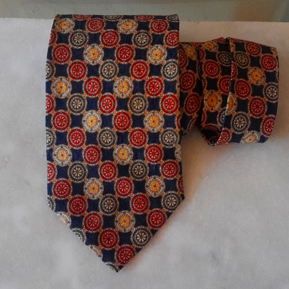 Valentino Cravatte Men's Geo Silk Neck Tie 55.5" Italy Logo Fabric Authentic